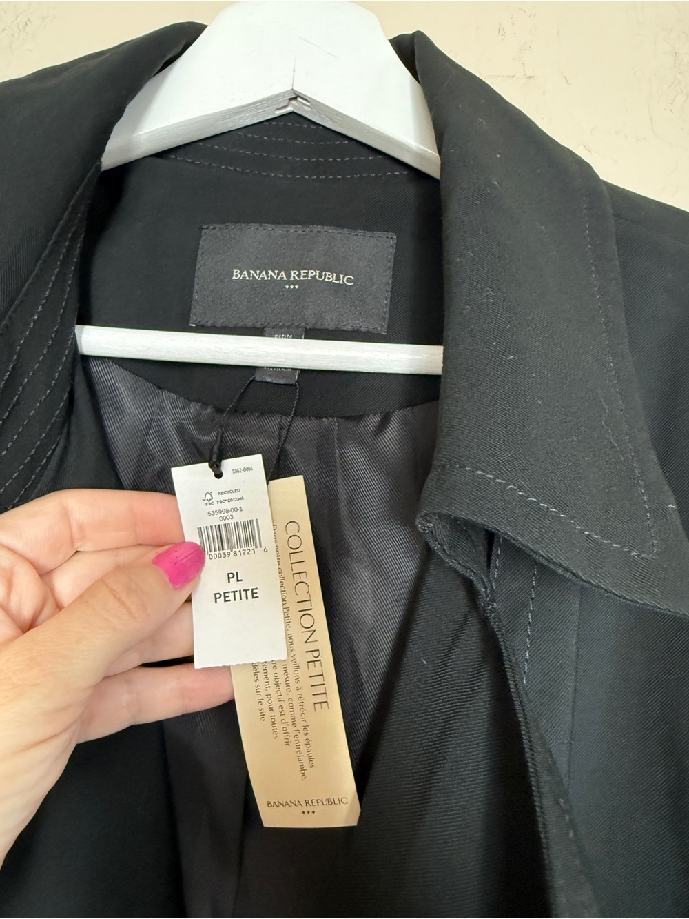 Banana Republic Classic Black Soft Trench Coat Tie Belt Women's Petite Large - Picture 6 of 8
